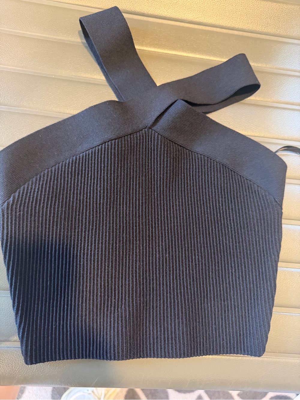Babaton Black Ribbed halter Knit Top